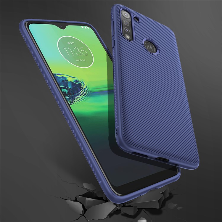 Jazz Series Twill Texture Soft TPU Back Casing for Motorola Moto G8 - Blue-6
