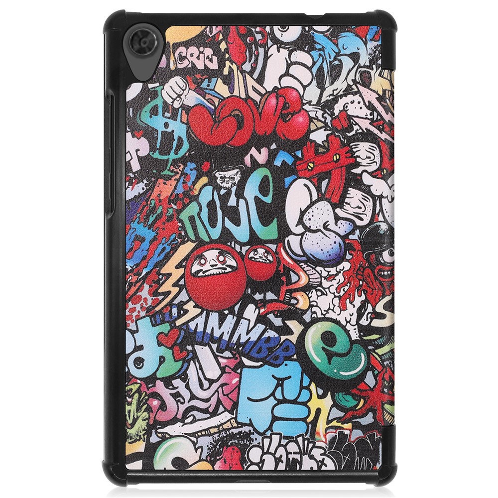 Printing Surface Tri-fold Stand Leather Tablet Case for Lenovo Tab M8 TB-8505X - Cartoon-7