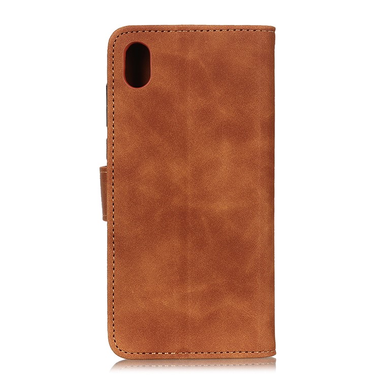 KHAZNEH Retro Leather Wallet Magnetic Cover for Motorola Moto E6 - Brown-2