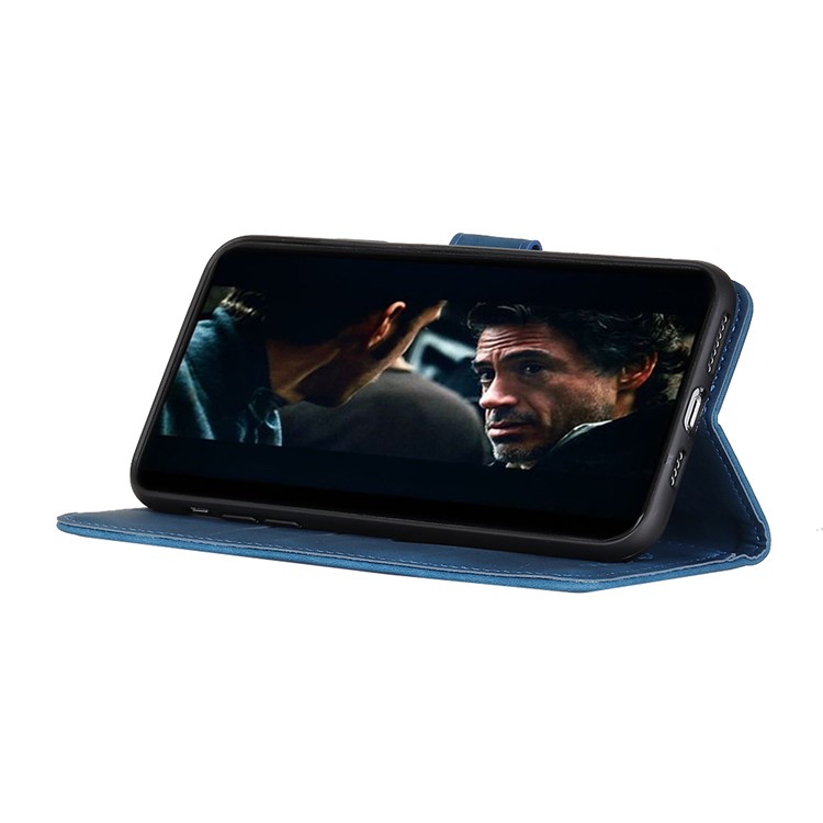 KHAZNEH Retro Leather Wallet Magnetic Cover for Motorola Moto E6 - Blue-7