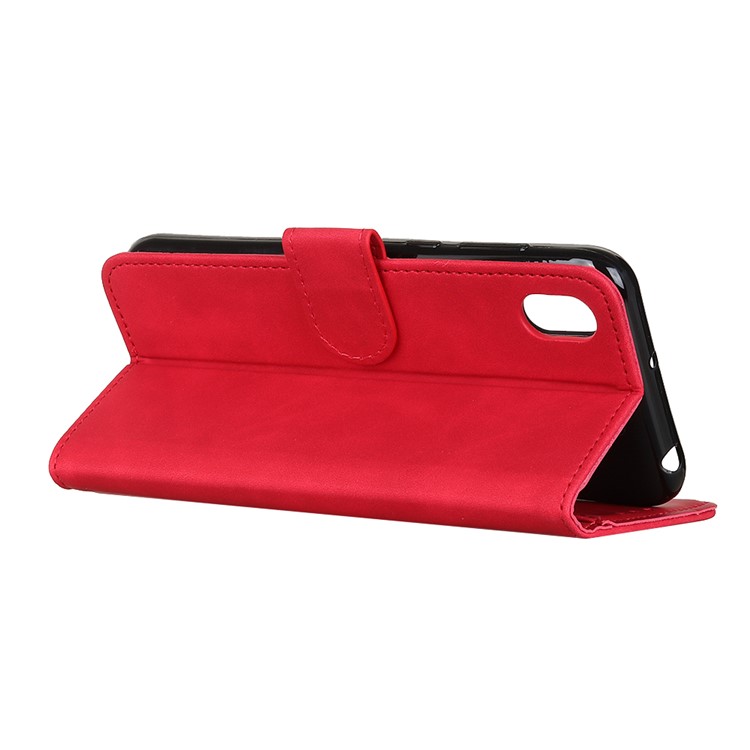 KHAZNEH Retro Leather Wallet Magnetic Cover for Motorola Moto E6 - Red-3