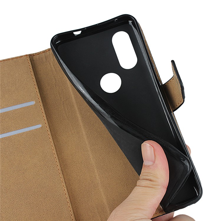 Genuine Leather Wallet Stand Phone Cover Shell for Motorola One Vision/P50-12