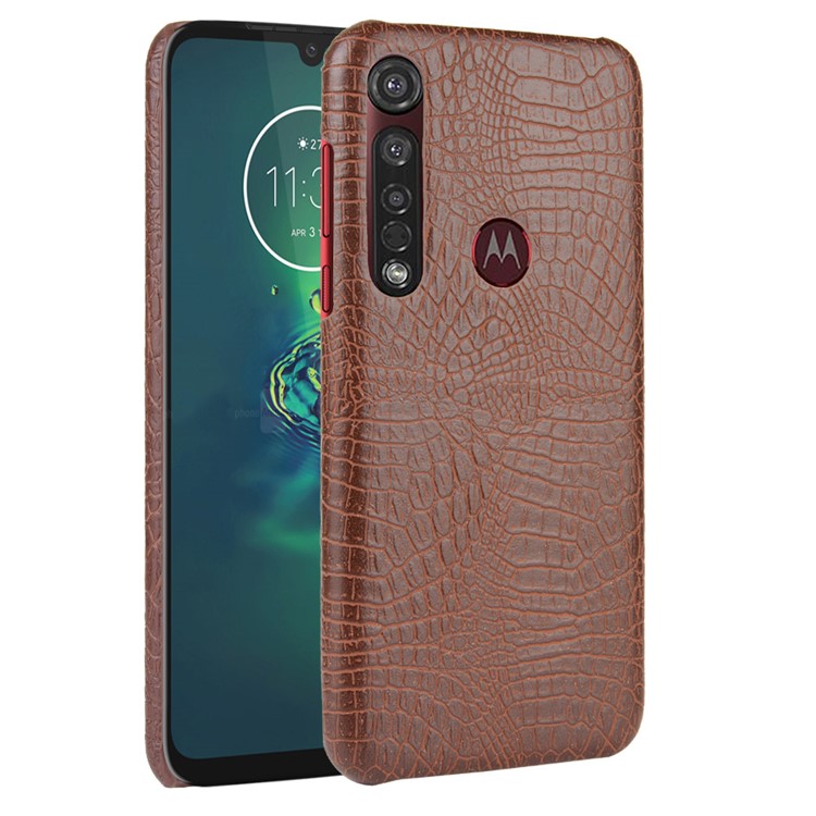 Crocodile Skin PU Leather Coated Hard PC Case Shell for Motorola Moto G8 Plus - Brown-1