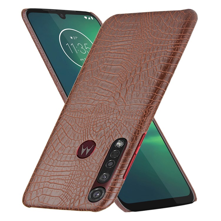 Crocodile Skin PU Leather Coated Hard PC Case Shell for Motorola Moto G8 Plus - Brown-2