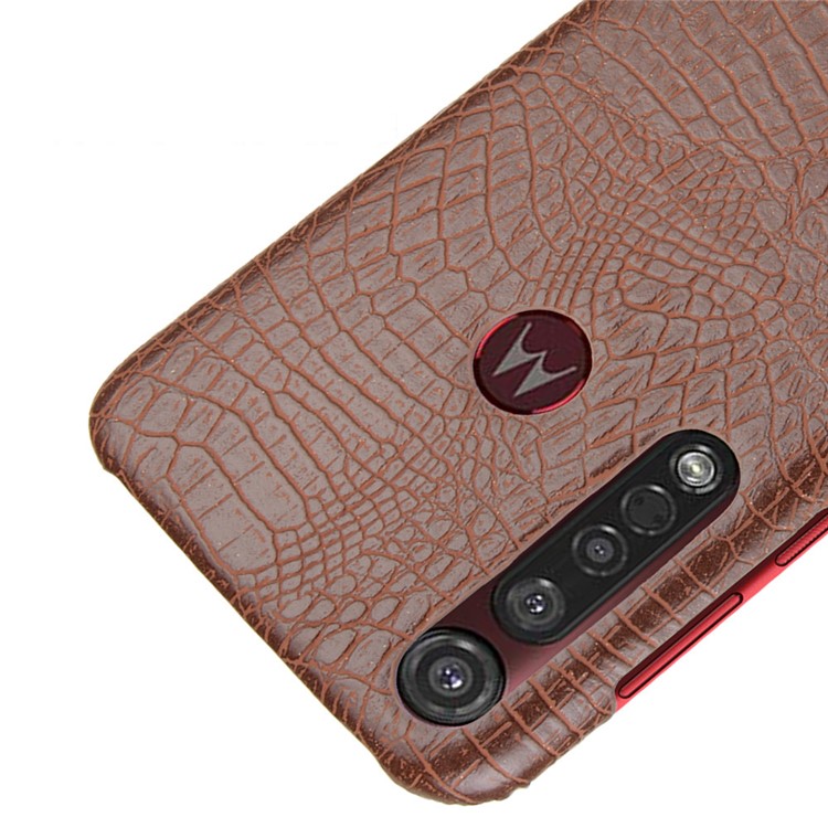 Crocodile Skin PU Leather Coated Hard PC Case Shell for Motorola Moto G8 Plus - Brown-4