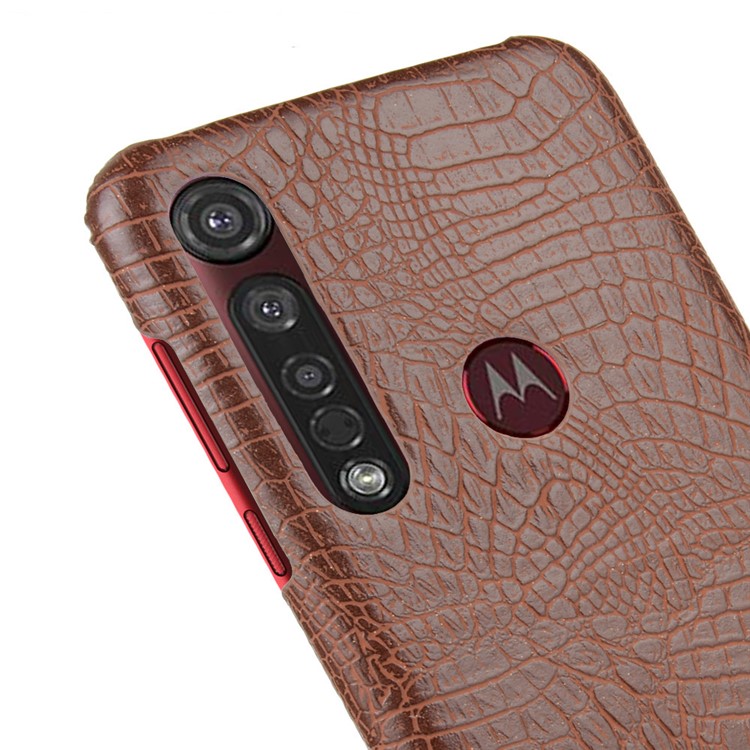 Crocodile Skin PU Leather Coated Hard PC Case Shell for Motorola Moto G8 Plus - Brown-5