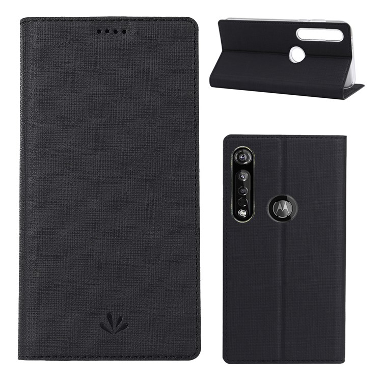 VILI DMX Cross Texture Leather Stand Case for Motorola Moto G8 Plus - Black-1