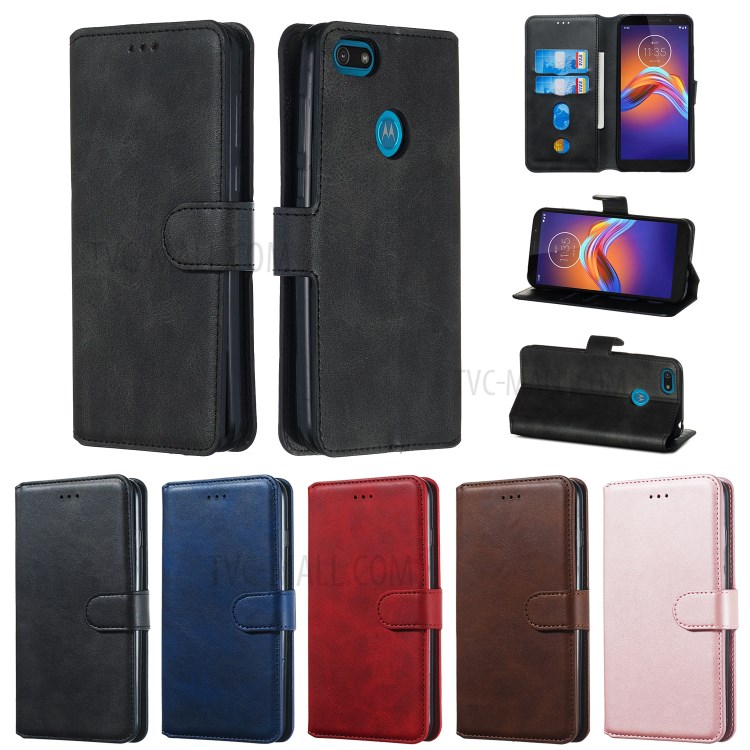 Leather Stand Phone Case Wallet Shell for Motorola Moto E6 Play - Black-17