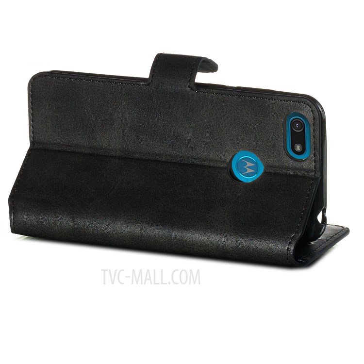 Leather Stand Phone Case Wallet Shell for Motorola Moto E6 Play - Black-3