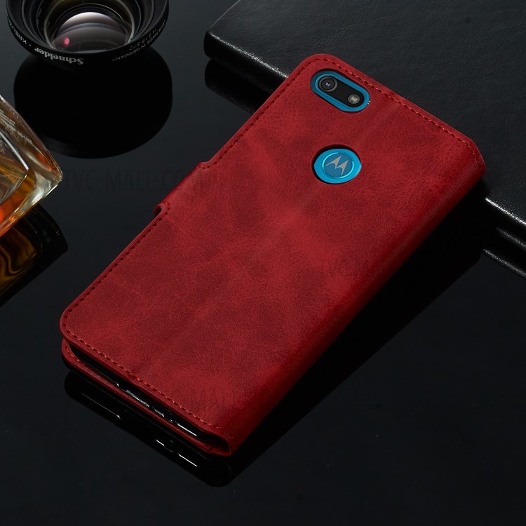 Leather Stand Phone Case Wallet Shell for Motorola Moto E6 Play - Red-14