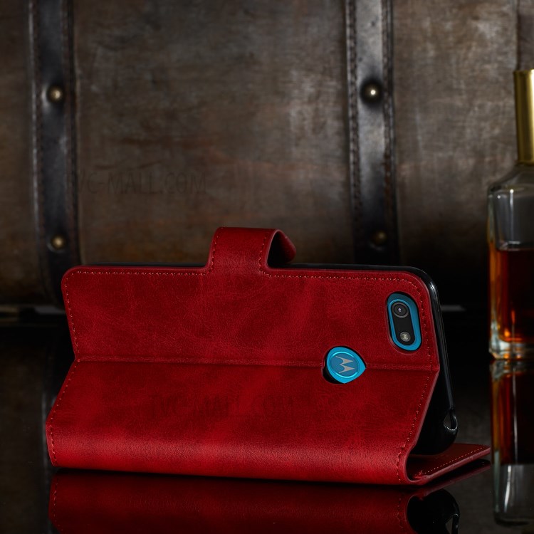 Leather Stand Phone Case Wallet Shell for Motorola Moto E6 Play - Red-15
