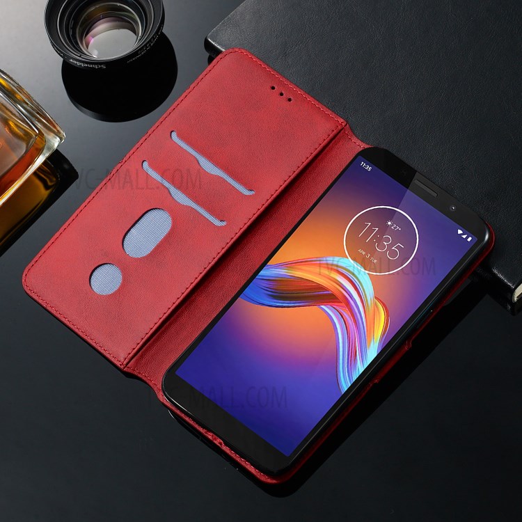 Leather Stand Phone Case Wallet Shell for Motorola Moto E6 Play - Red-16