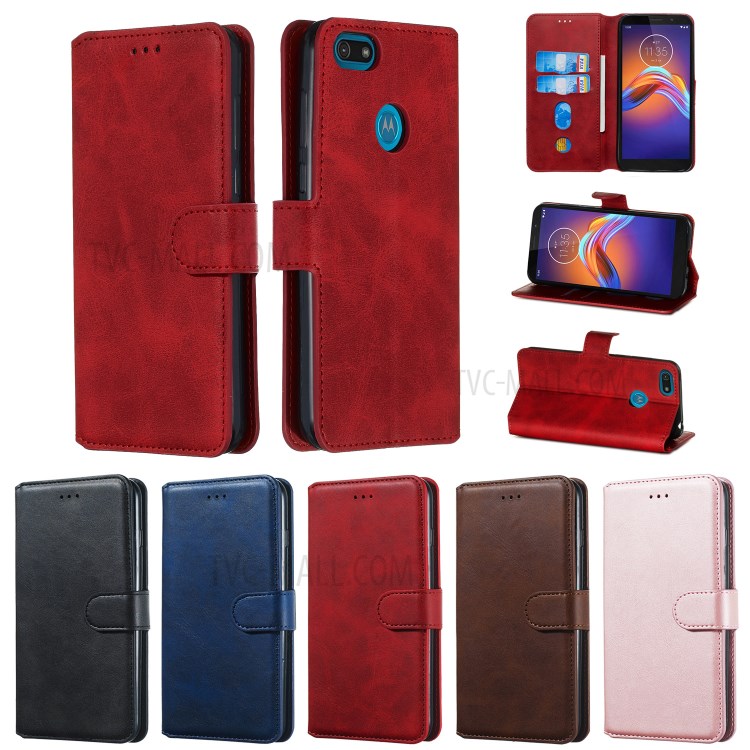 Leather Stand Phone Case Wallet Shell for Motorola Moto E6 Play - Red-17