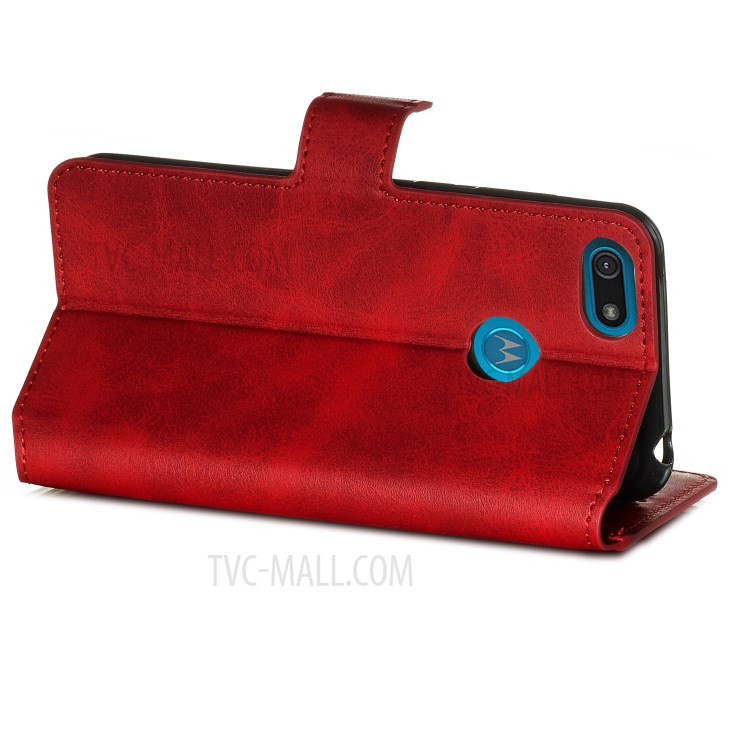 Leather Stand Phone Case Wallet Shell for Motorola Moto E6 Play - Red-3