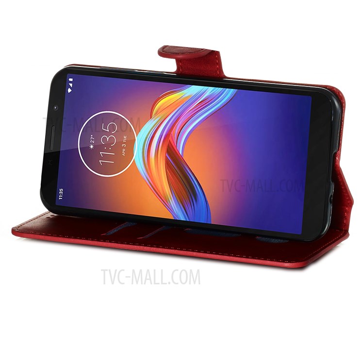 Leather Stand Phone Case Wallet Shell for Motorola Moto E6 Play - Red-4
