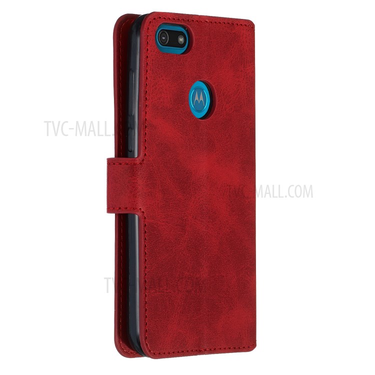 Leather Stand Phone Case Wallet Shell for Motorola Moto E6 Play - Red-6