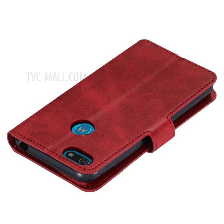 Leather Stand Phone Case Wallet Shell for Motorola Moto E6 Play - Red-8