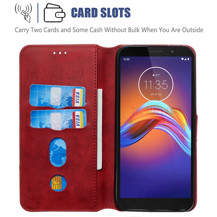 Leather Stand Phone Case Wallet Shell for Motorola Moto E6 Play - Red-9