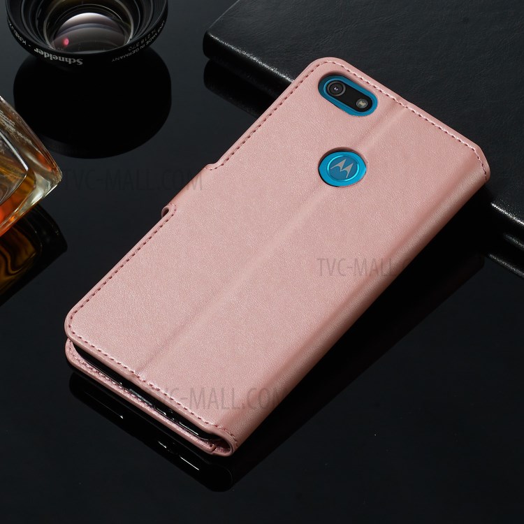 Leather Stand Phone Case Wallet Shell for Motorola Moto E6 Play - Rose Gold-14