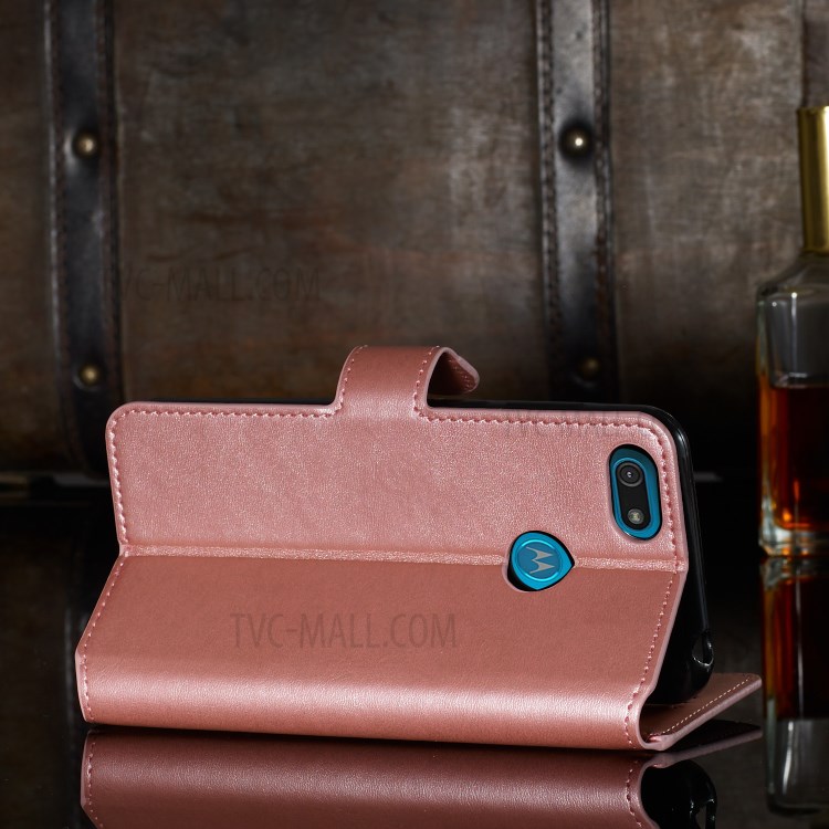 Leather Stand Phone Case Wallet Shell for Motorola Moto E6 Play - Rose Gold-15