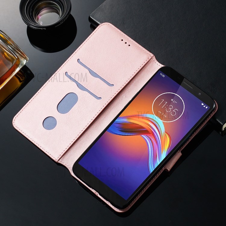 Leather Stand Phone Case Wallet Shell for Motorola Moto E6 Play - Rose Gold-16