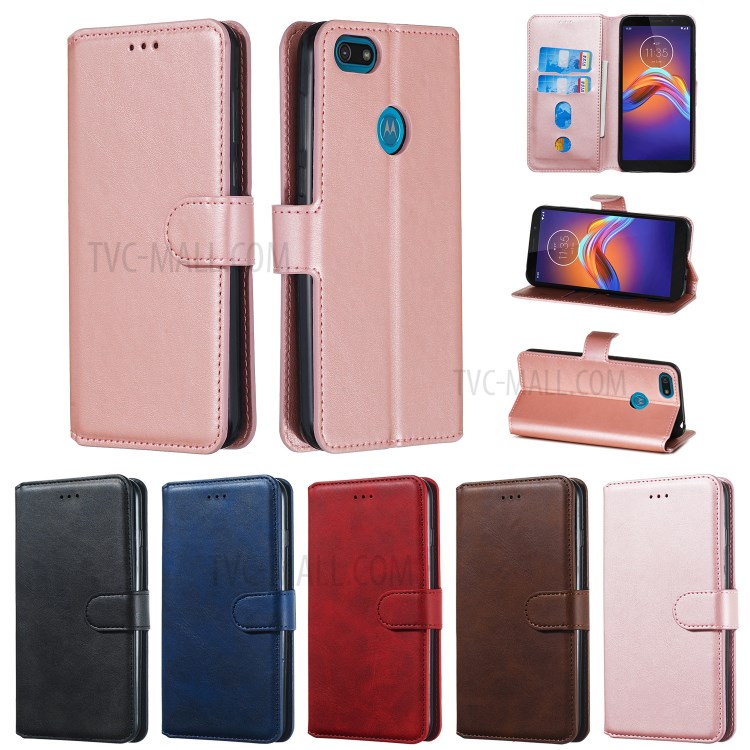 Leather Stand Phone Case Wallet Shell for Motorola Moto E6 Play - Rose Gold-18