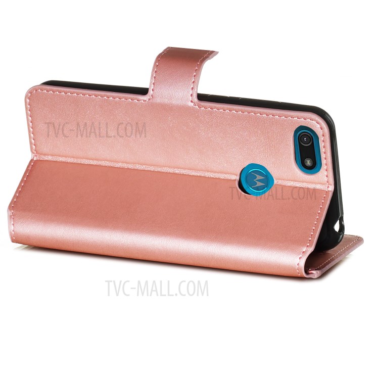 Leather Stand Phone Case Wallet Shell for Motorola Moto E6 Play - Rose Gold-3