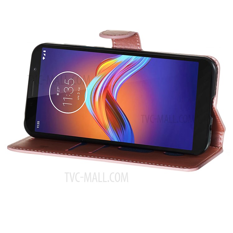 Leather Stand Phone Case Wallet Shell for Motorola Moto E6 Play - Rose Gold-4