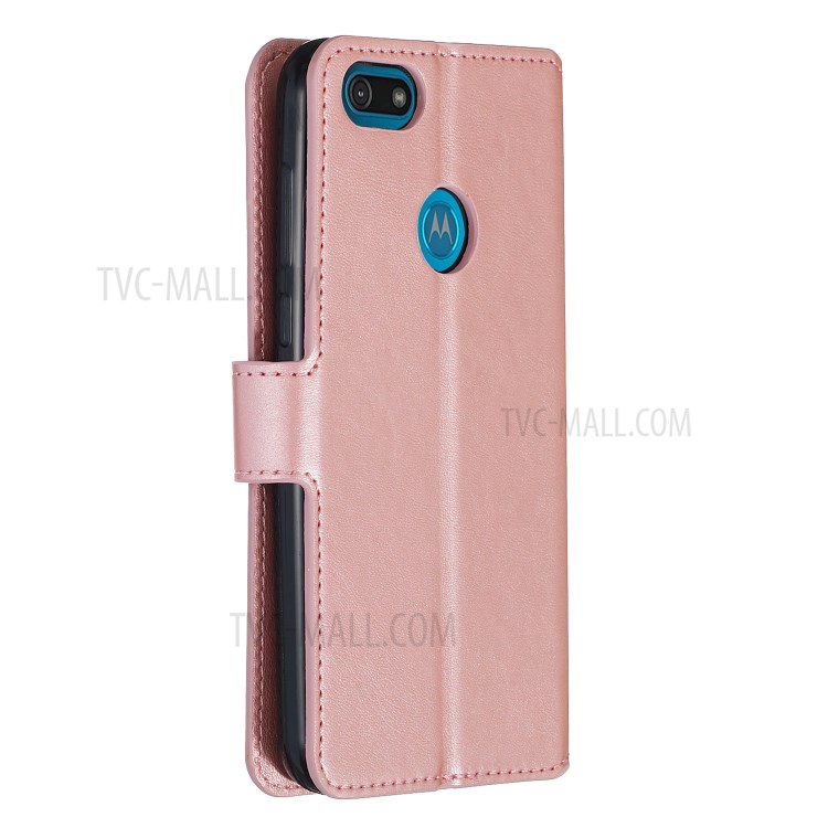 Leather Stand Phone Case Wallet Shell for Motorola Moto E6 Play - Rose Gold-6