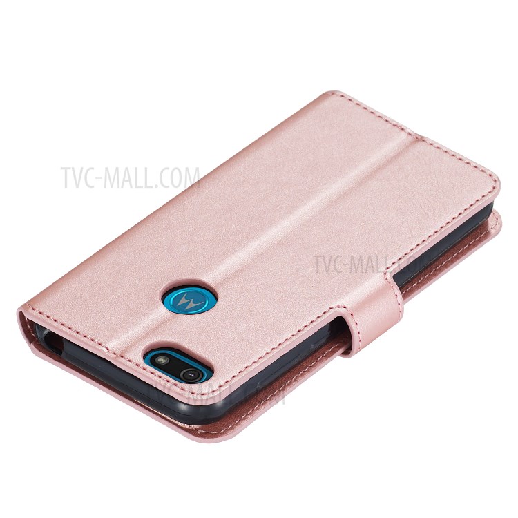 Leather Stand Phone Case Wallet Shell for Motorola Moto E6 Play - Rose Gold-8