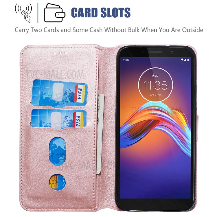 Leather Stand Phone Case Wallet Shell for Motorola Moto E6 Play - Rose Gold-9