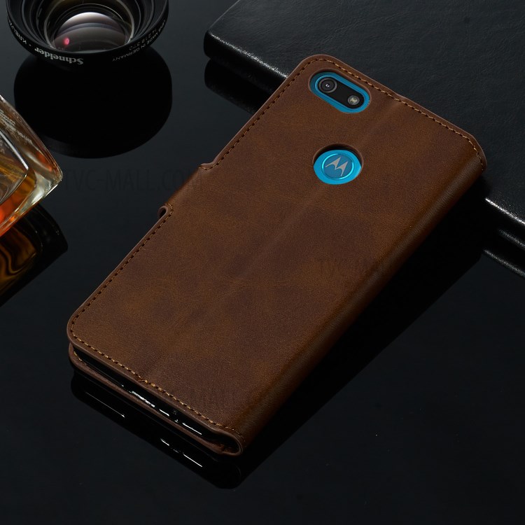 Leather Stand Phone Case Wallet Shell for Motorola Moto E6 Play - Brown-14
