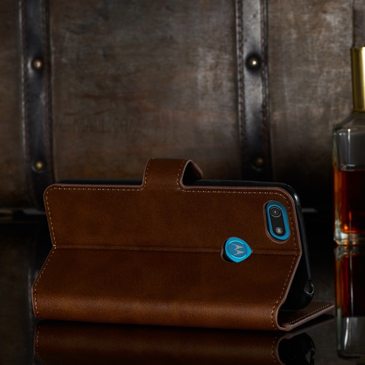 Leather Stand Phone Case Wallet Shell for Motorola Moto E6 Play - Brown-15