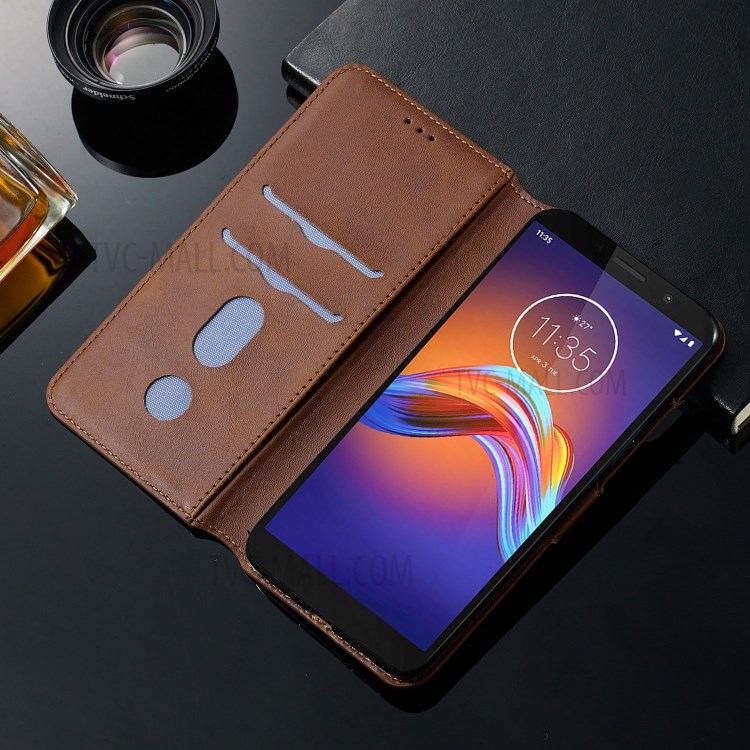 Leather Stand Phone Case Wallet Shell for Motorola Moto E6 Play - Brown-16