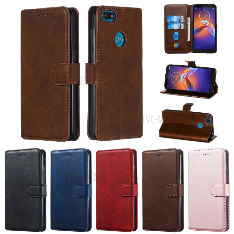 Leather Stand Phone Case Wallet Shell for Motorola Moto E6 Play - Brown-17