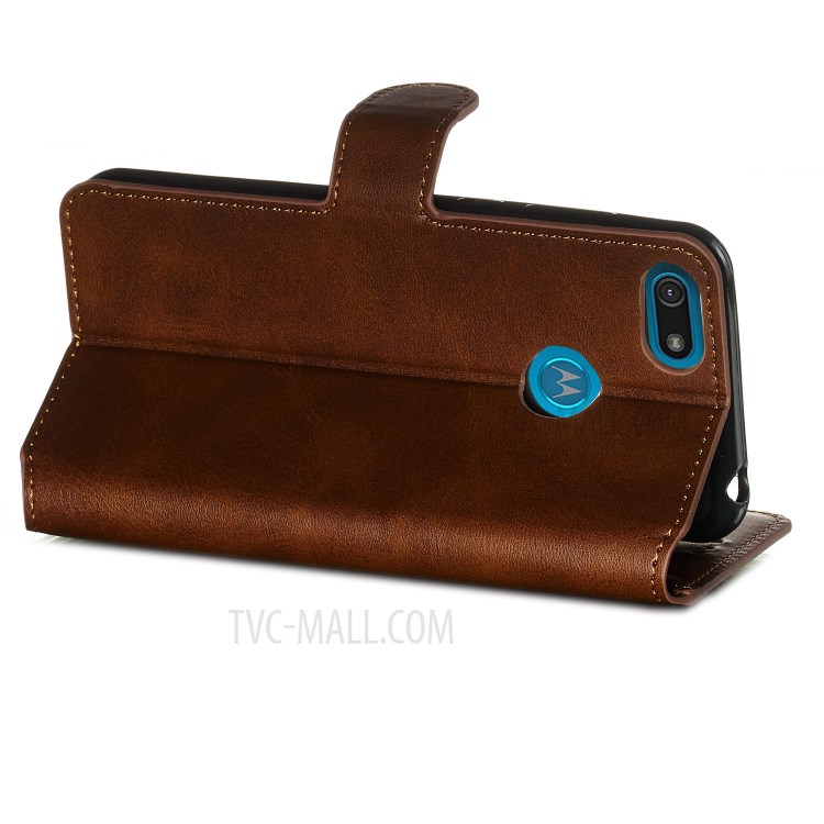Leather Stand Phone Case Wallet Shell for Motorola Moto E6 Play - Brown-3