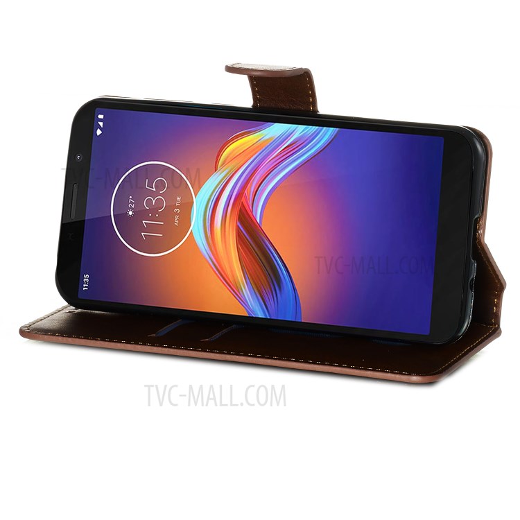 Leather Stand Phone Case Wallet Shell for Motorola Moto E6 Play - Brown-4