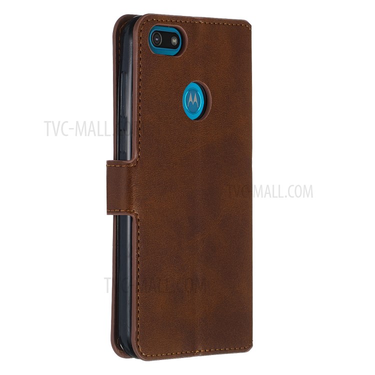 Leather Stand Phone Case Wallet Shell for Motorola Moto E6 Play - Brown-6