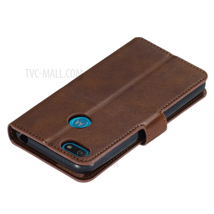 Leather Stand Phone Case Wallet Shell for Motorola Moto E6 Play - Brown-8