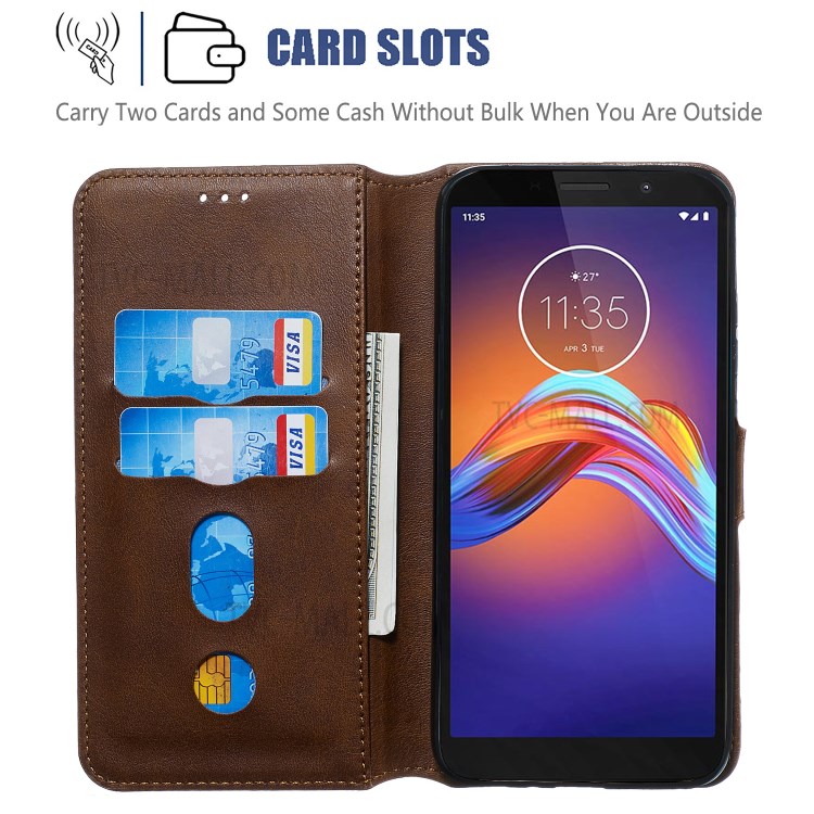 Leather Stand Phone Case Wallet Shell for Motorola Moto E6 Play - Brown-9