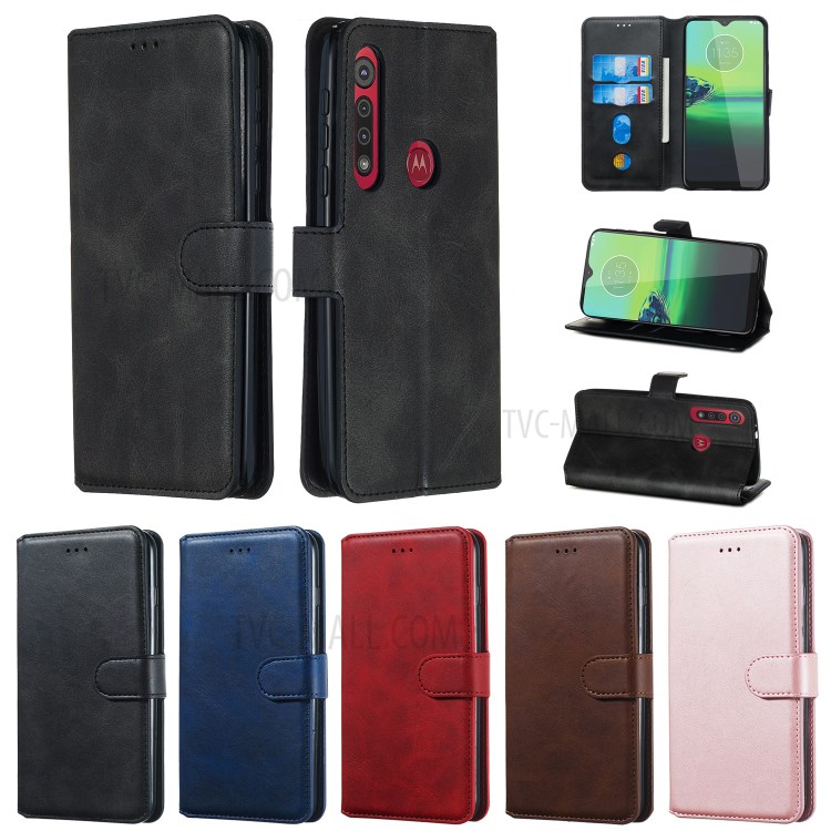 Leather Stand Case with Card Slots for Motorola Moto G8 Play / One Macro - Black-18