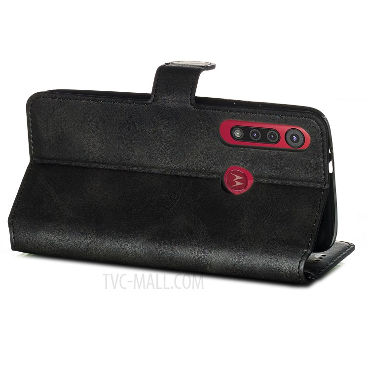 Leather Stand Case with Card Slots for Motorola Moto G8 Play / One Macro - Black-2