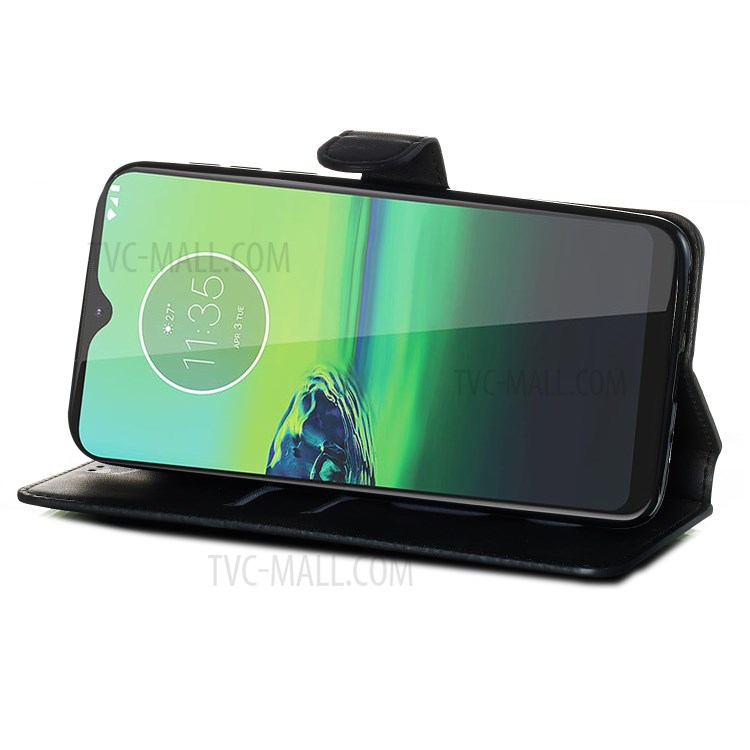 Leather Stand Case with Card Slots for Motorola Moto G8 Play / One Macro - Black-3