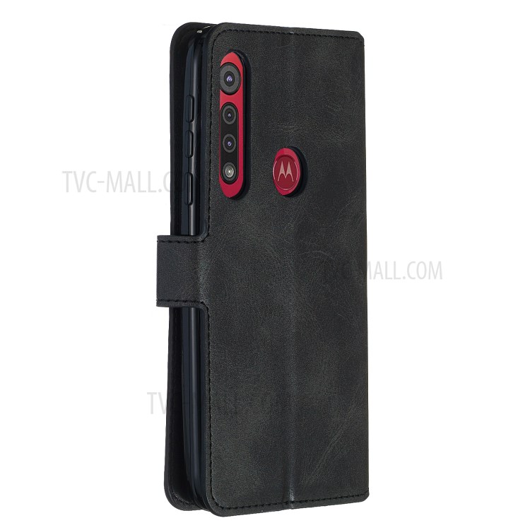 Leather Stand Case with Card Slots for Motorola Moto G8 Play / One Macro - Black-5