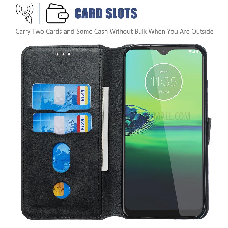 Leather Stand Case with Card Slots for Motorola Moto G8 Play / One Macro - Black-8