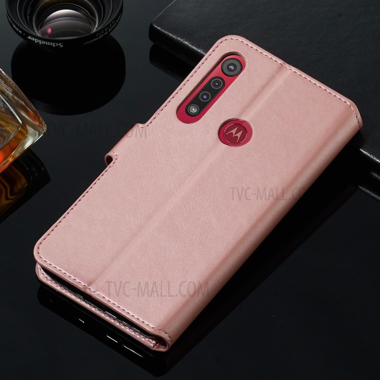 Leather Stand Case with Card Slots for Motorola Moto G8 Play / One Macro - Rose Gold-14