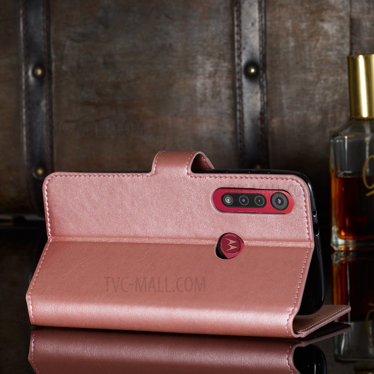 Leather Stand Case with Card Slots for Motorola Moto G8 Play / One Macro - Rose Gold-15