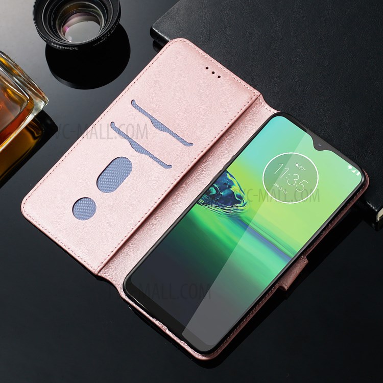 Leather Stand Case with Card Slots for Motorola Moto G8 Play / One Macro - Rose Gold-16