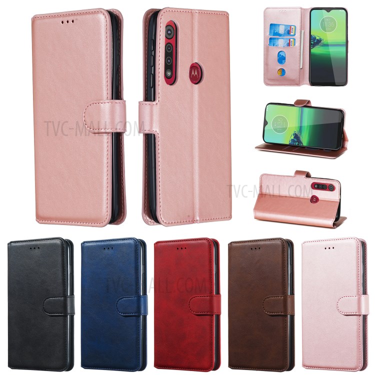 Leather Stand Case with Card Slots for Motorola Moto G8 Play / One Macro - Rose Gold-19