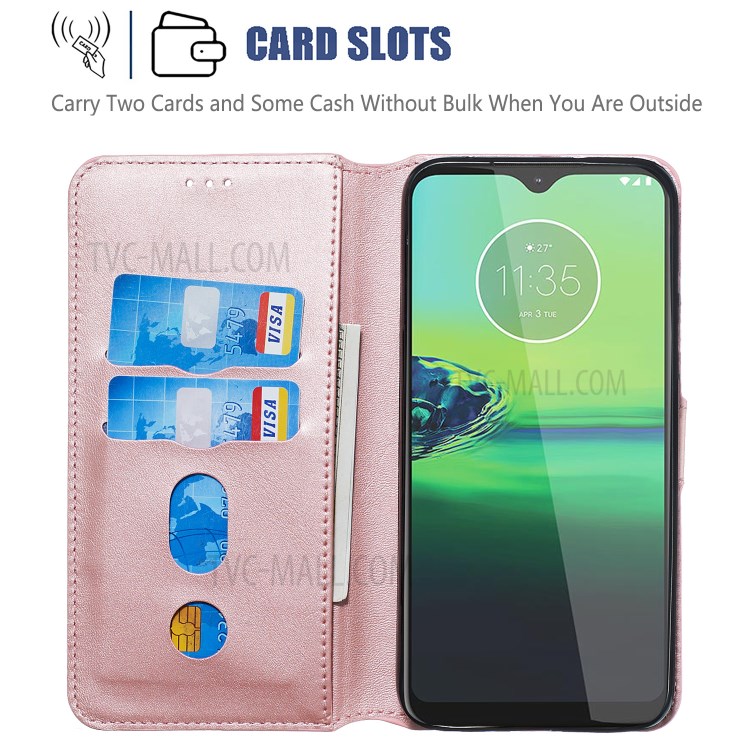 Leather Stand Case with Card Slots for Motorola Moto G8 Play / One Macro - Rose Gold-8